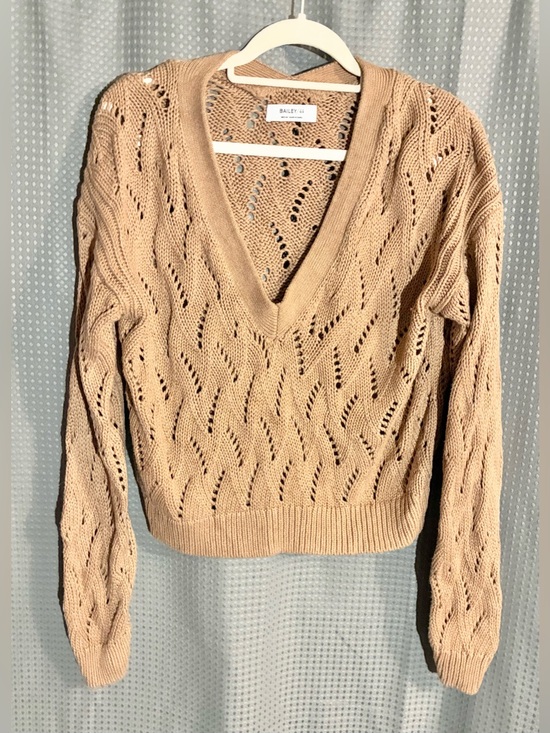 Bailey 44 Sweaters - Bailey 44 V-Neck Open Knit Sweater Sz M Beige Brown Cotton Silk Blend Basic